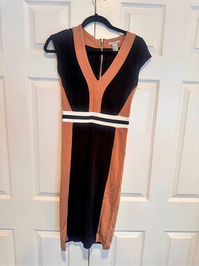 H&M Color Block Midi Dress in Black & Brown